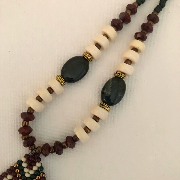 Beaded boho festival necklace with handmade beaded red pendant - Picture 4 of 5